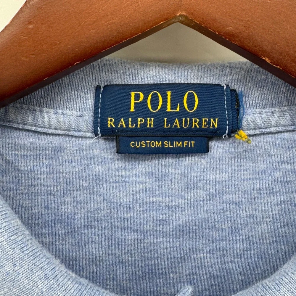 Polo Ralph Lauren Mens Custom Slim Fit Heather Blue Short Sleeve Polo Shirt